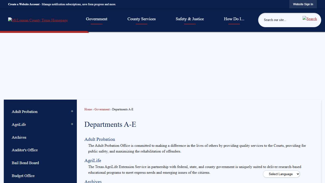 Departments A-E McLennan County, TX