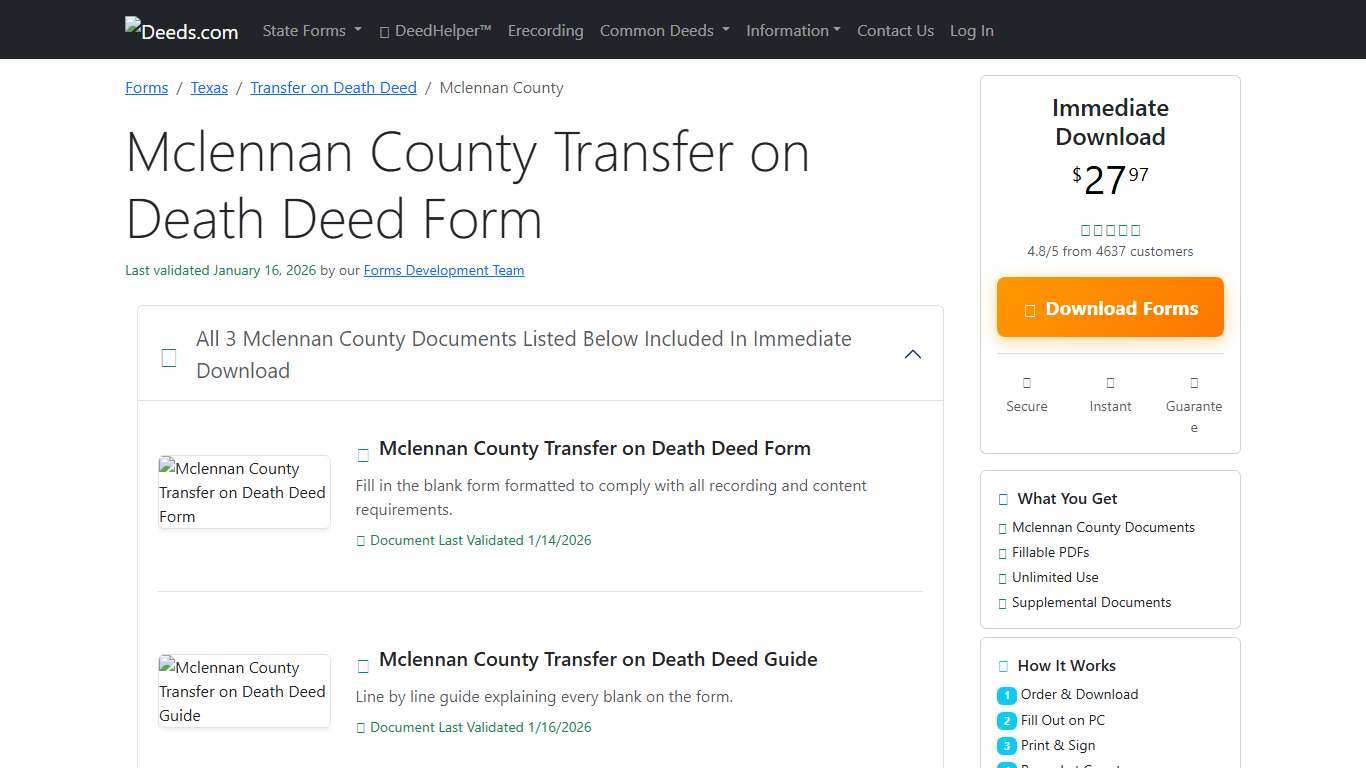 Mclennan County Transfer on Death Deed Form Texas Deeds.com